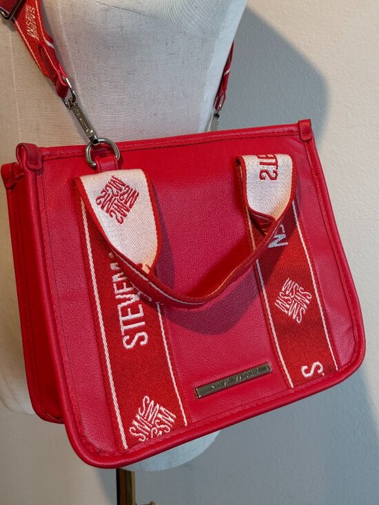 Steve Madden Handbags - Steve Madden Red Crossbody Bag Webbed Guitar Logo Strap Like New